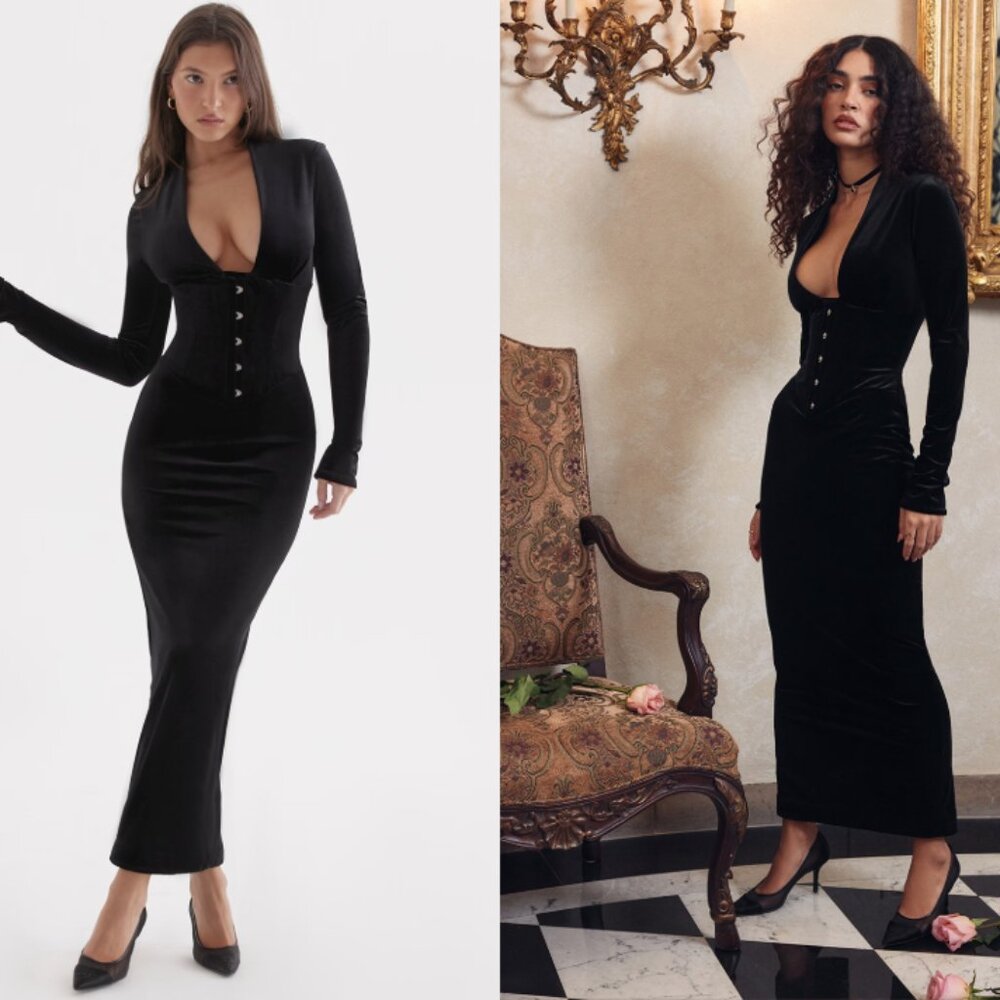 House of CB 'Arabella' Black Velevet Corset Maxi Dress NWOT - Picture 3 of 10
